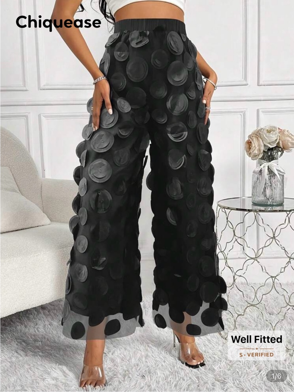 Black Textured Wide-Leg Pants